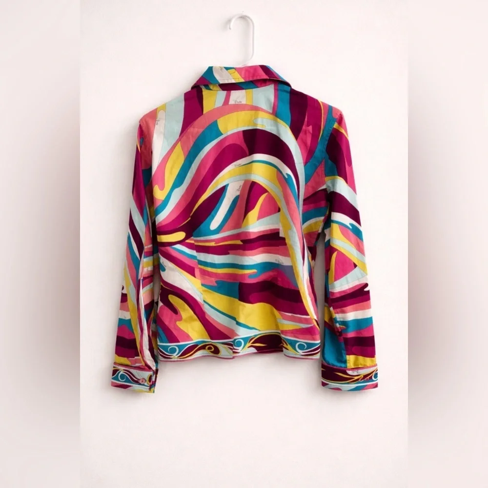 Emilio Pucci Y2K Psychedelic Geometric Print Cotton Blouse Top - Picture 2 of 6